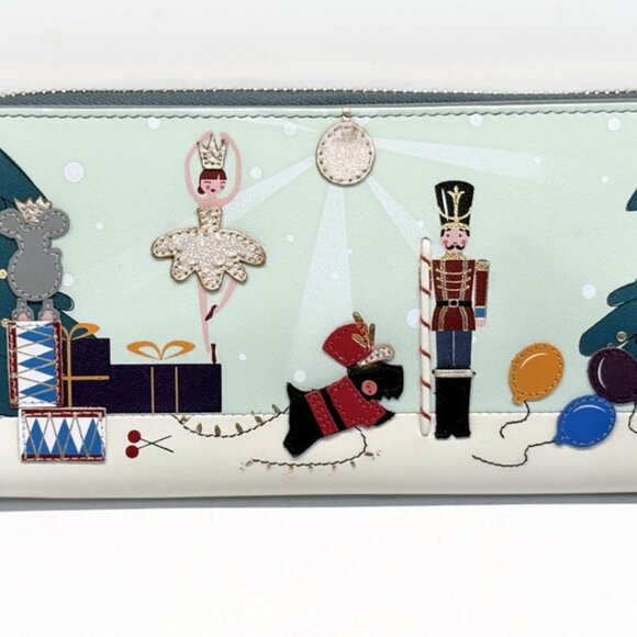 Radley Little Drummer & Dog Large Zip Wallet, Green, Holiday Apparel - Picture 2 of 9